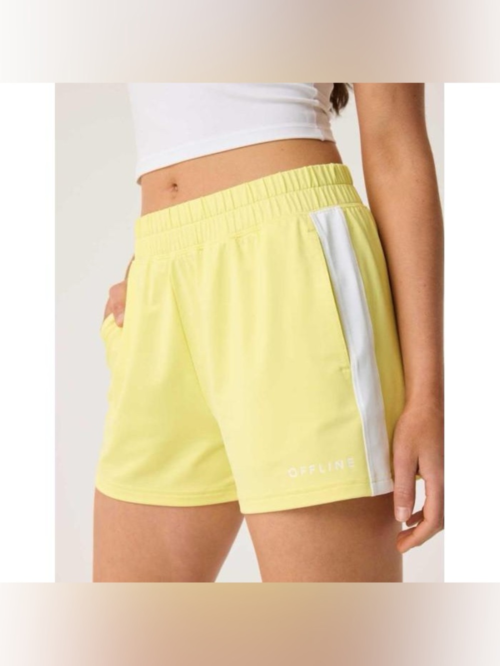 Offline aerie yellow white shorts gym casual workout plus size XL summer beach